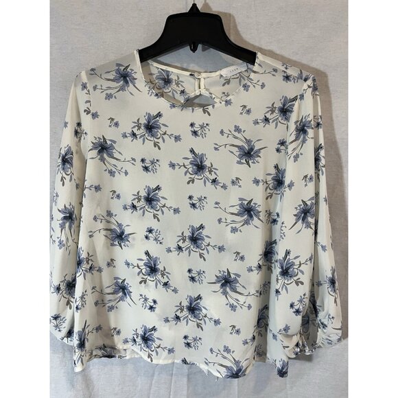 Lush Women's Blue Floral Small Blouse Open Back - Picture 1 of 8